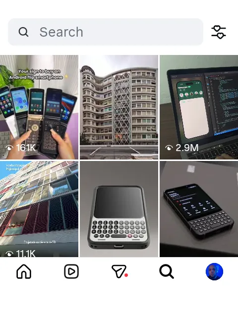 Instagram on the R77, with a white strip below the navigation bar.