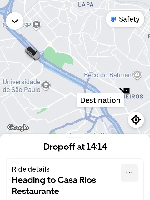 Uber on the R77, with the car icon separated from the remaining route line.
